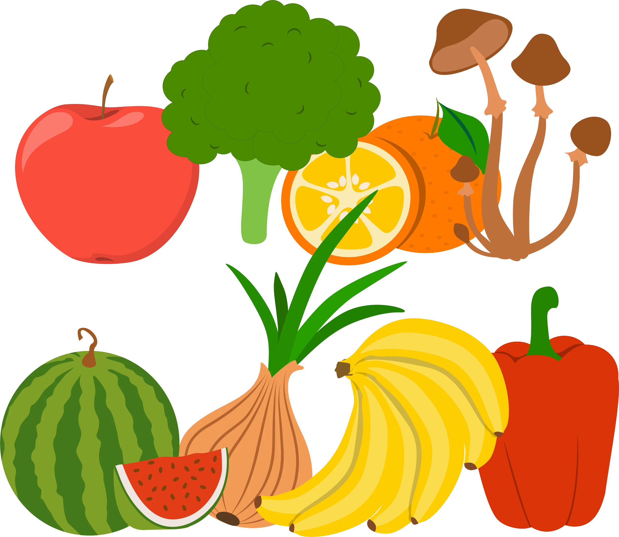 Fresh and Colorful Healthy Food Clipart Illustration of Fruits and Vegetables
