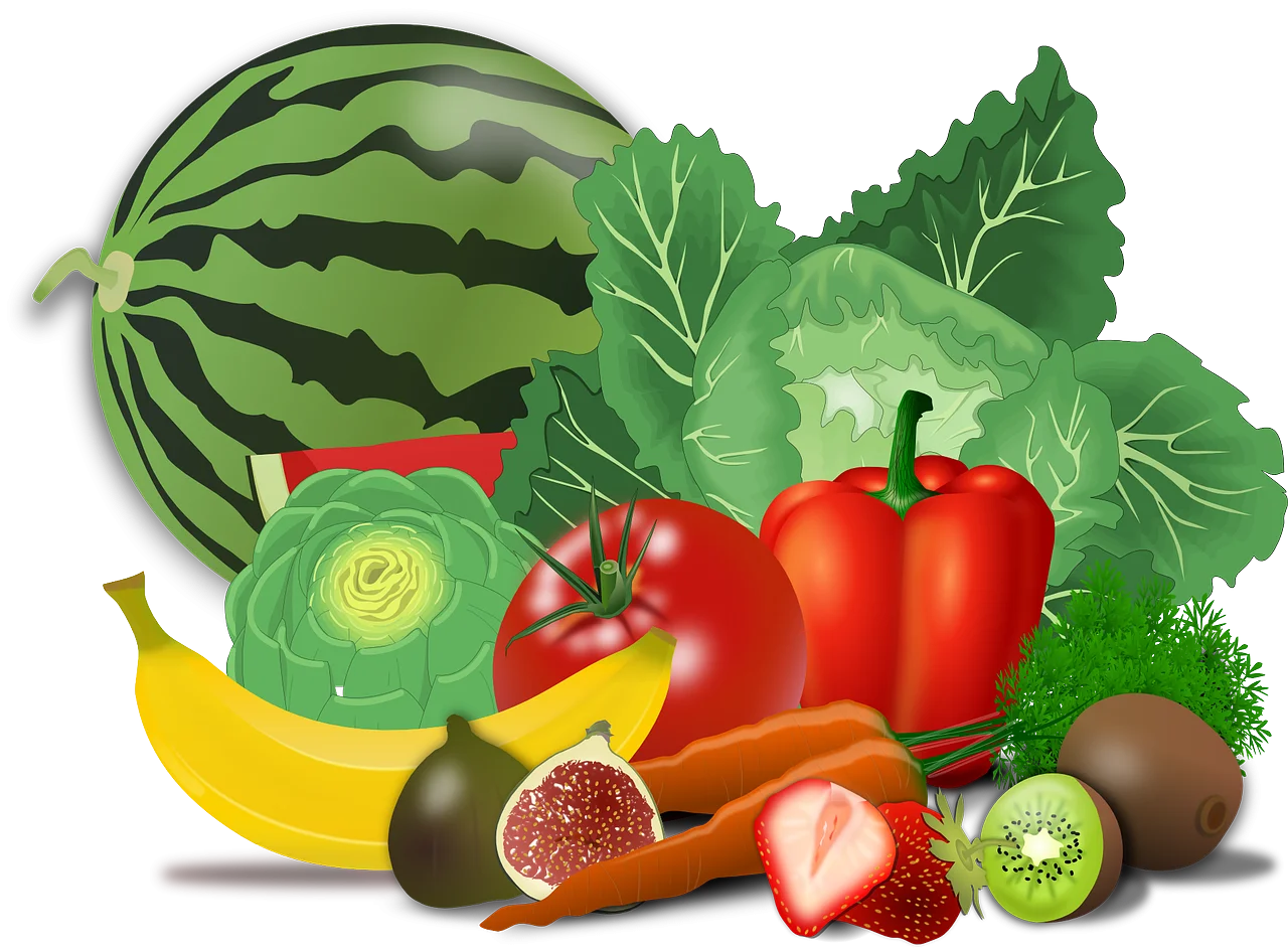 Fresh and Colorful Healthy Fruits and Vegetables Clipart Collection