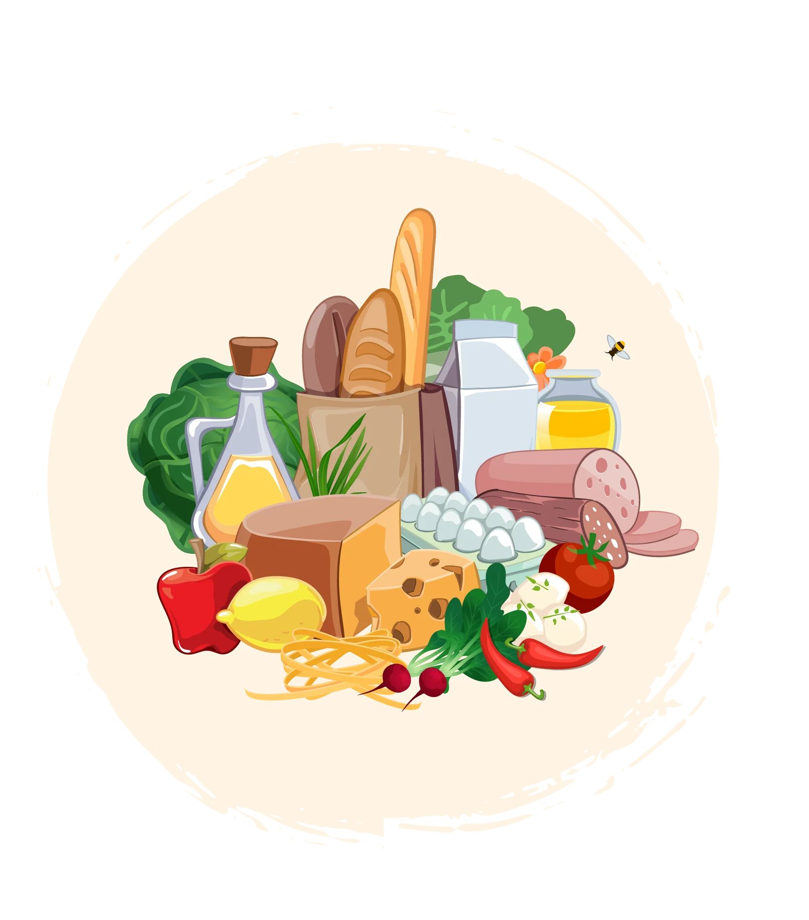 Fresh and Wholesome Culinary Ingredients Clipart Composition