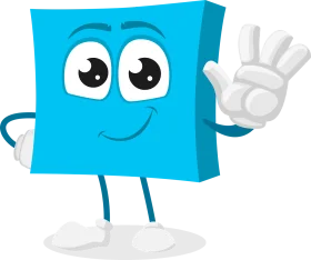 Friendly Blue Square Mascot Clipart Character Waving with Cheerful Expression
