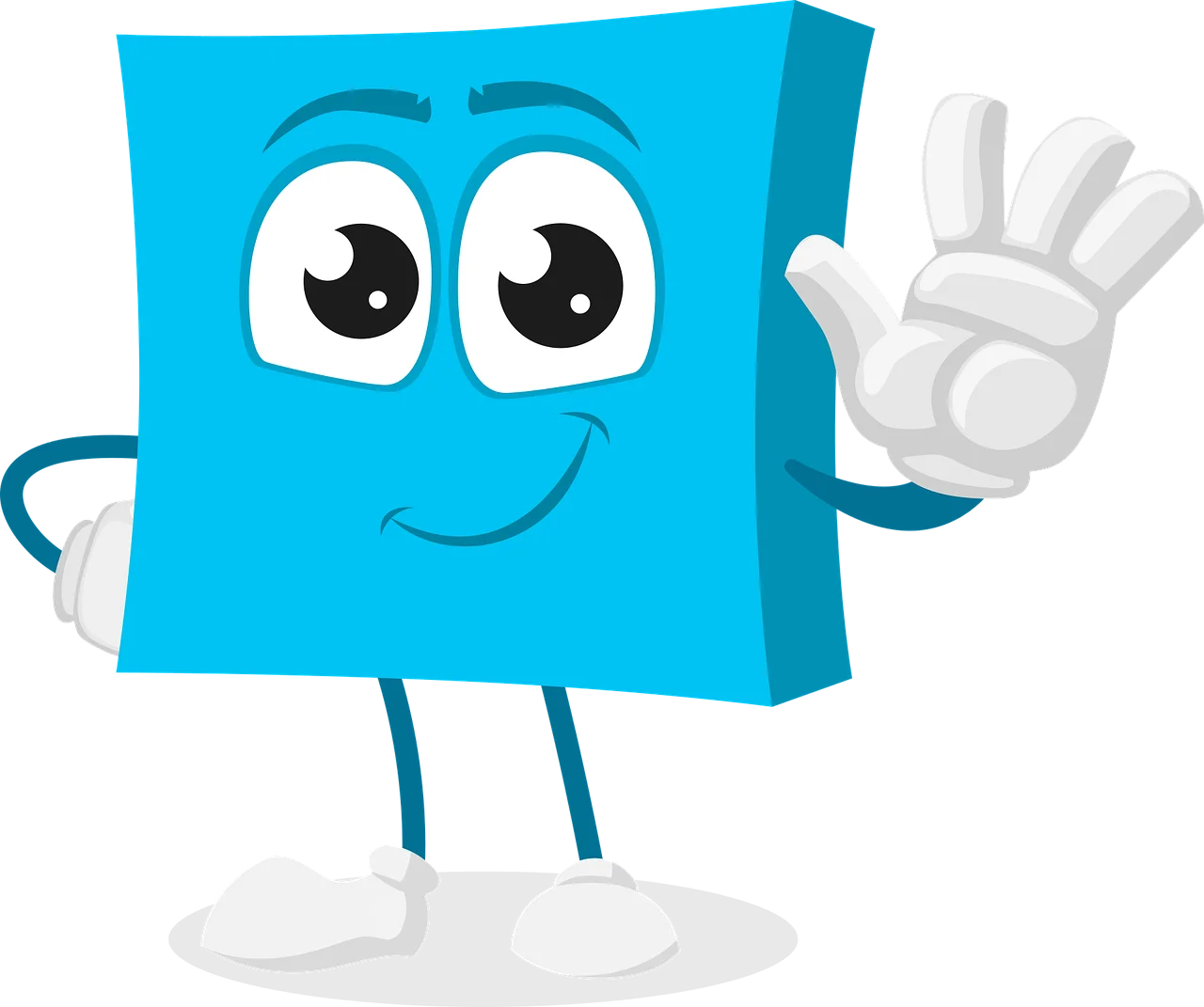 Friendly Blue Square Mascot Clipart Character Waving with Cheerful Expression
