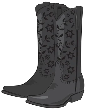 Monochrome Western Cowboy Boots Clipart with Intricate Star Patterns
