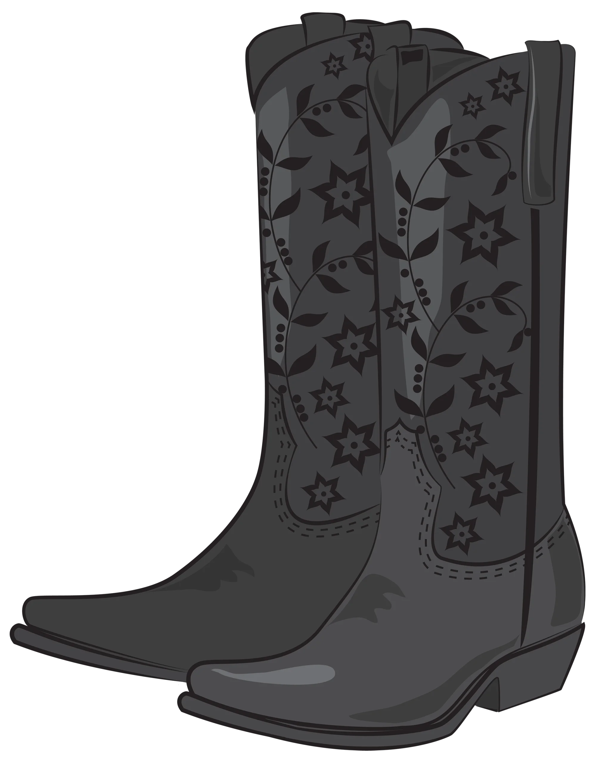 Monochrome Western Cowboy Boots Clipart with Intricate Star Patterns