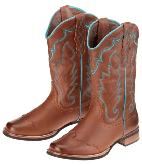 Rustic Brown and Turquoise Western Cowboy Boots Clipart Design