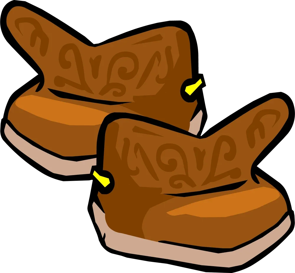 Rustic Brown Leather Cowboy Boots Clipart - Western Footwear Illustration