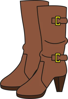 Rustic Brown Leather Mid-Calf Boots Clipart with Golden Buckle Accents