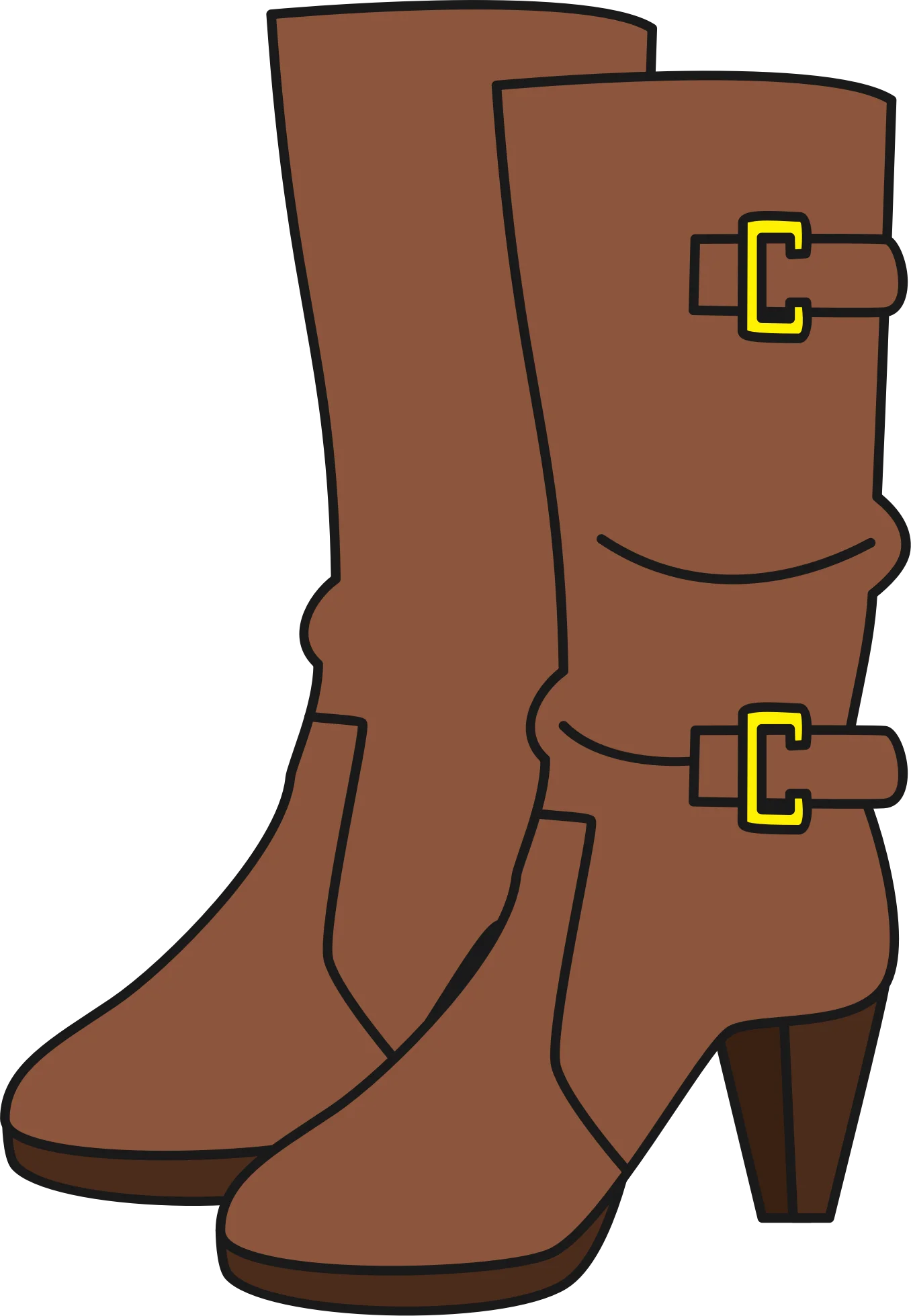 Rustic Brown Leather Mid-Calf Boots Clipart with Golden Buckle Accents
