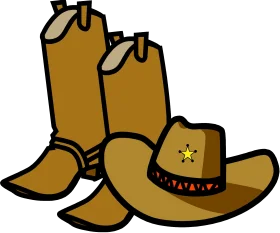 Rustic Western Cowboy Boots and Hat Clipart Illustration with Golden Tones