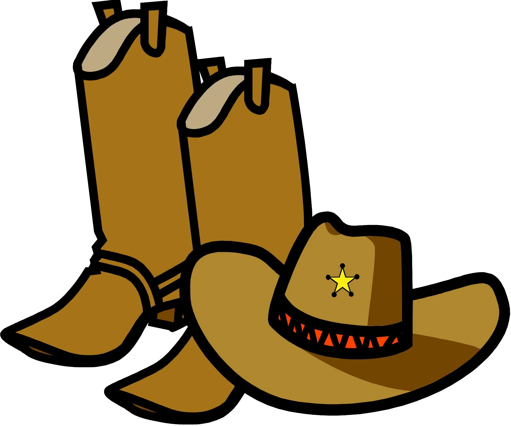 Rustic Western Cowboy Boots and Hat Clipart Illustration with Golden Tones