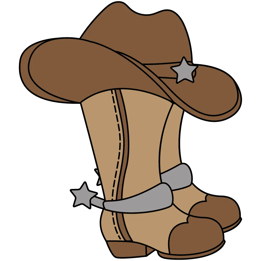 Rustic Western Cowboy Boots and Hat Vintage Style Clipart Design