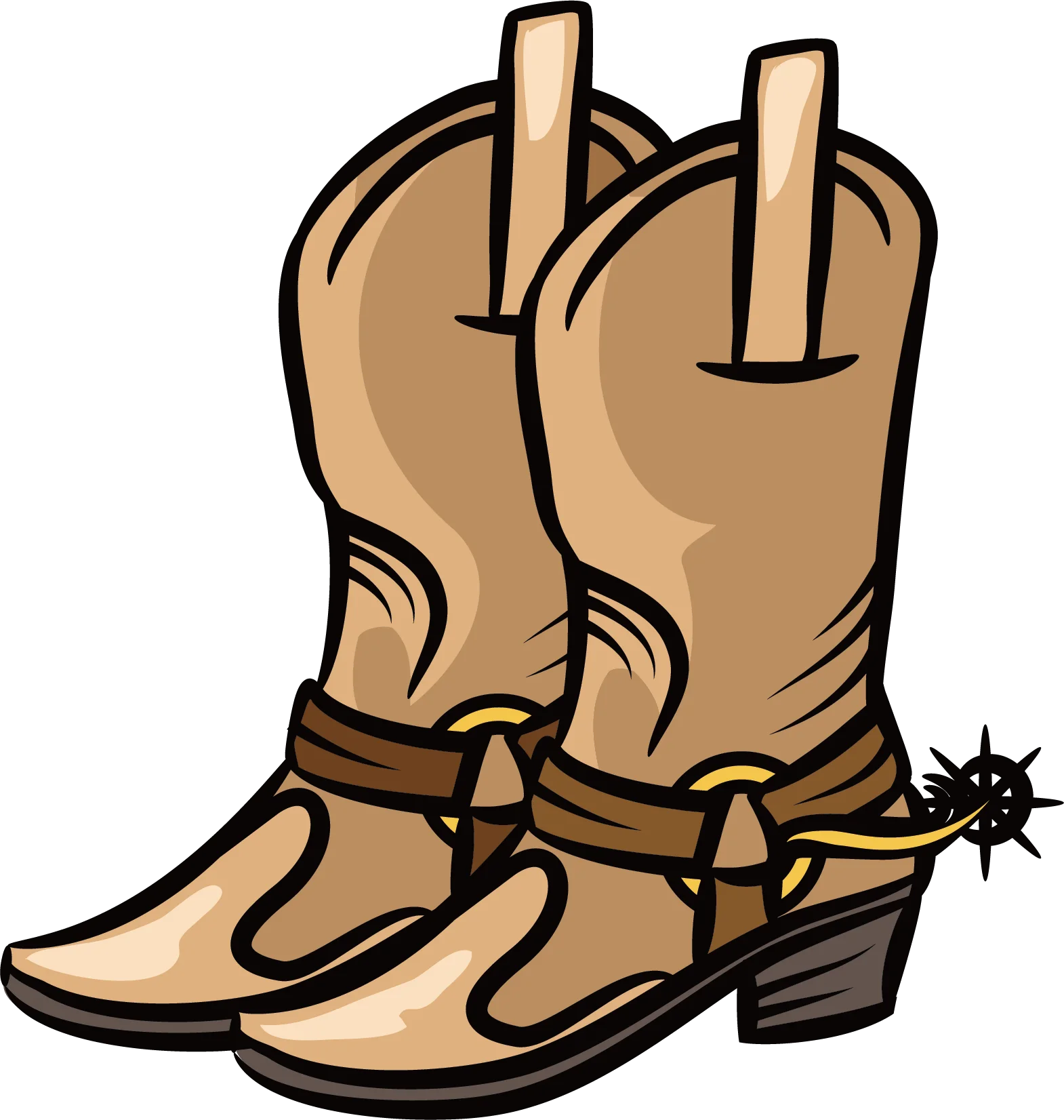 Rustic Western Cowboy Boots Clipart with Spur Detailed Illustration