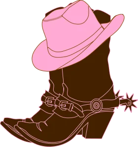 Vintage Pink Cowboy Hat and Leather Western Boot Clipart Design