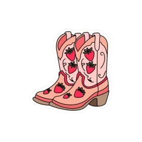 Whimsical Pink Strawberry-Adorned Western Cowboy Boots Clipart Design