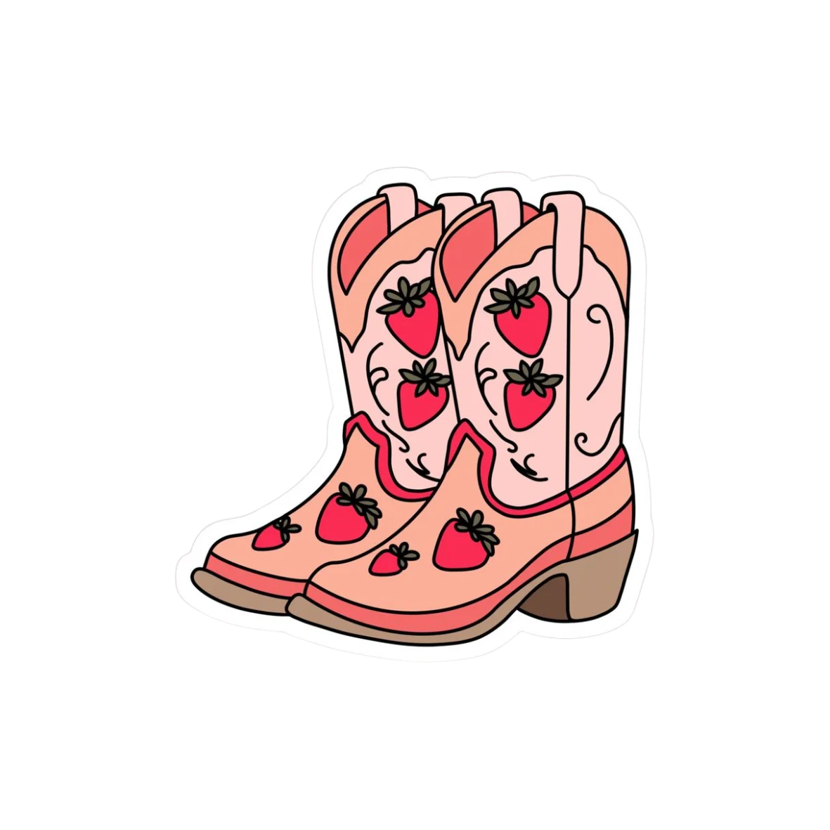 Whimsical Pink Strawberry-Adorned Western Cowboy Boots Clipart Design