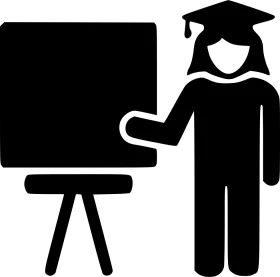 Academic Achievement Clipart: Graduate Presenting Educational Insights with Whiteboard