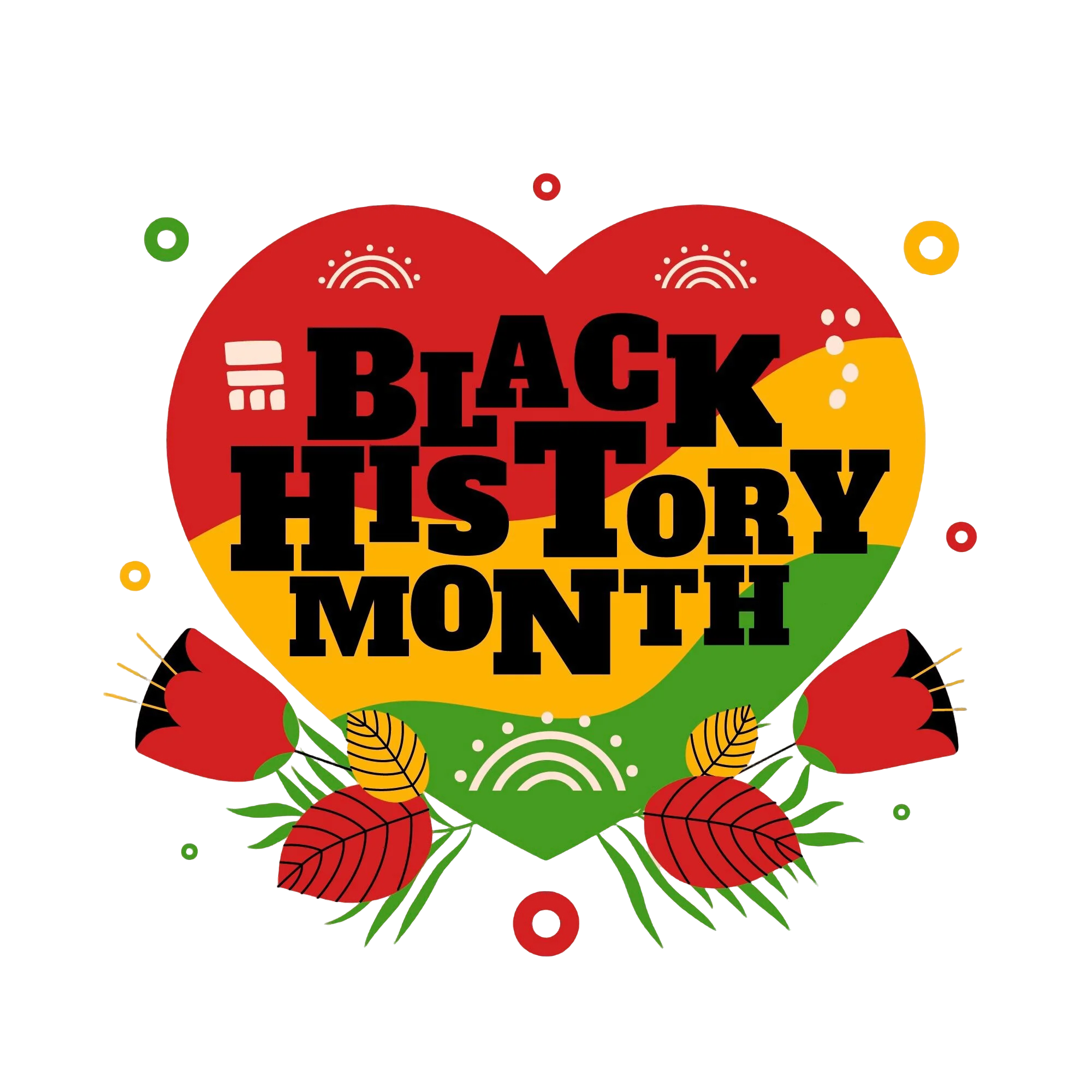 Black History Month Celebration Clipart with Heart and Cultural Symbols