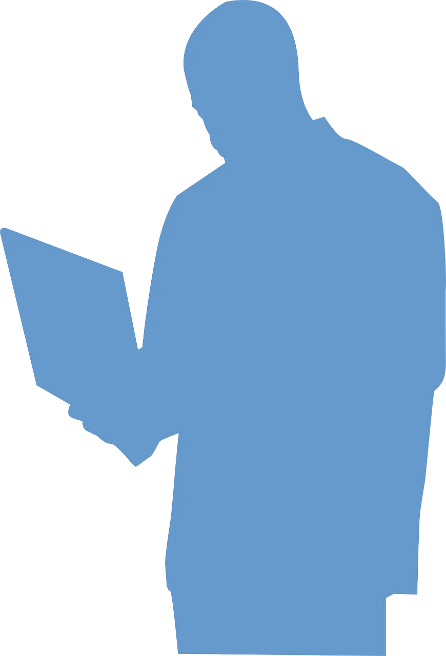 Blue Silhouette Student Clipart Learning with Laptop Illustration