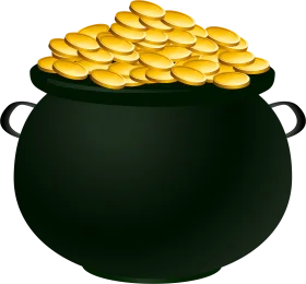 Classic Dark Green Pot Overflowing with Shimmering Golden Treasure Clipart Illustration
