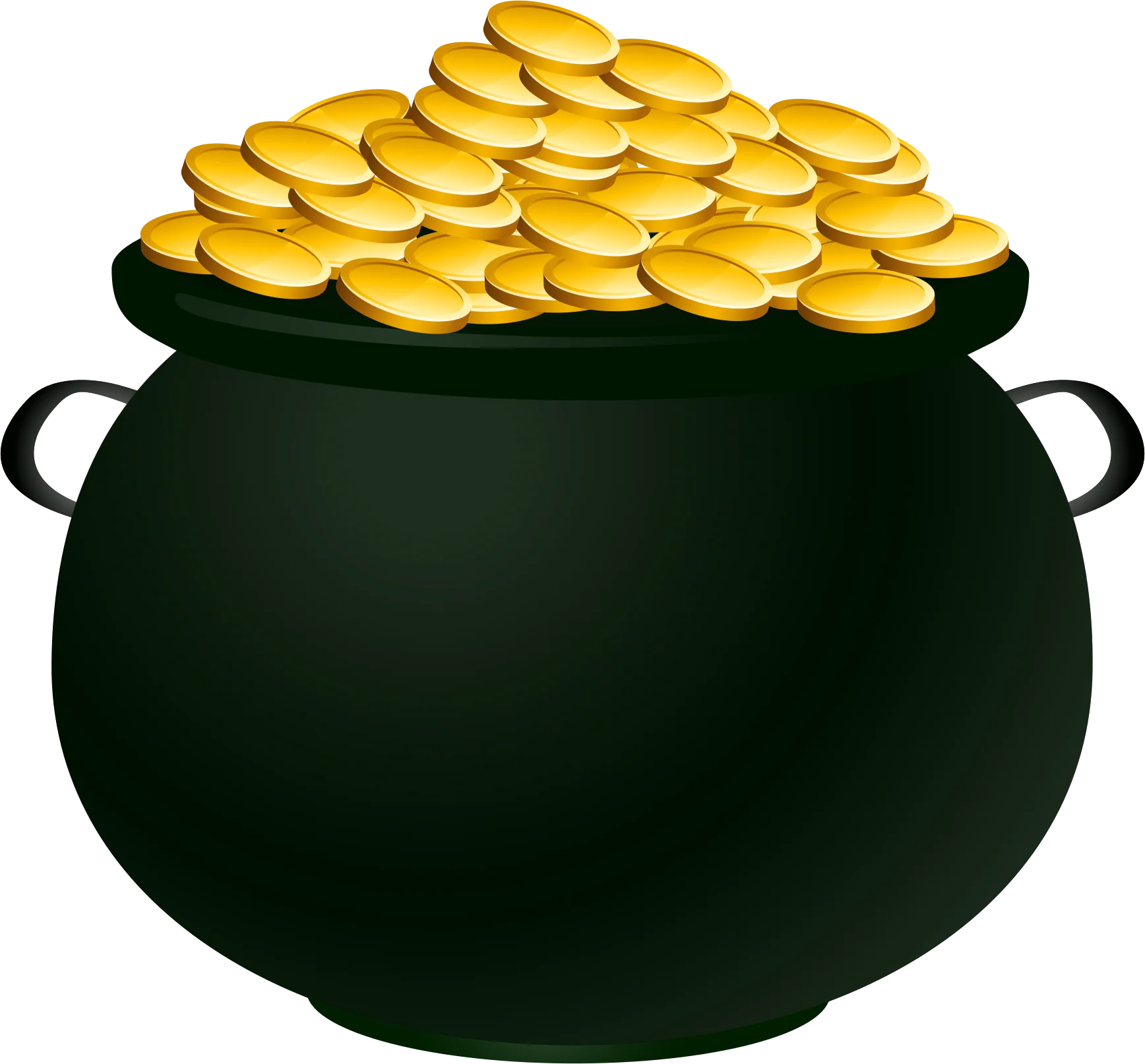 Classic Dark Green Pot Overflowing with Shimmering Golden Treasure Clipart Illustration