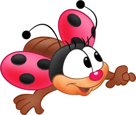 Cute Ladybug Cartoon Character Flying High in Cheerful Insect Clipart Design