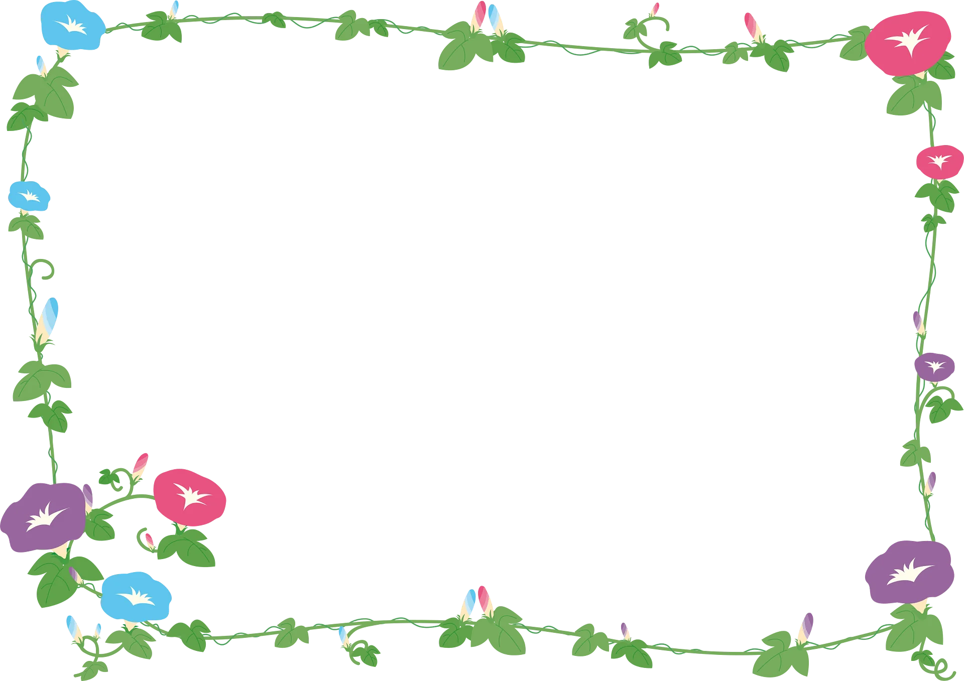Delicate Morning Glory Flower Border Clipart with Soft Pastel Hues and Trailing Vines