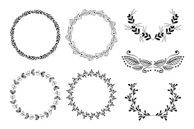 Elegant Black and White Botanical Wreath and Frame Clipart Collection