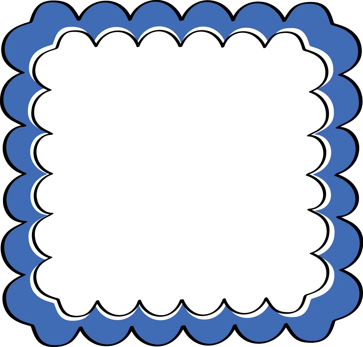 Elegant Blue and White Scalloped Frame Clipart Design with Wavy Border