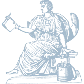 Elegant Classical Allegory Clipart Depicting a Seated Scholarly Figure with Writing Tools