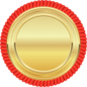 Elegant Gold Medallion Clipart with Crimson Textured Border Design