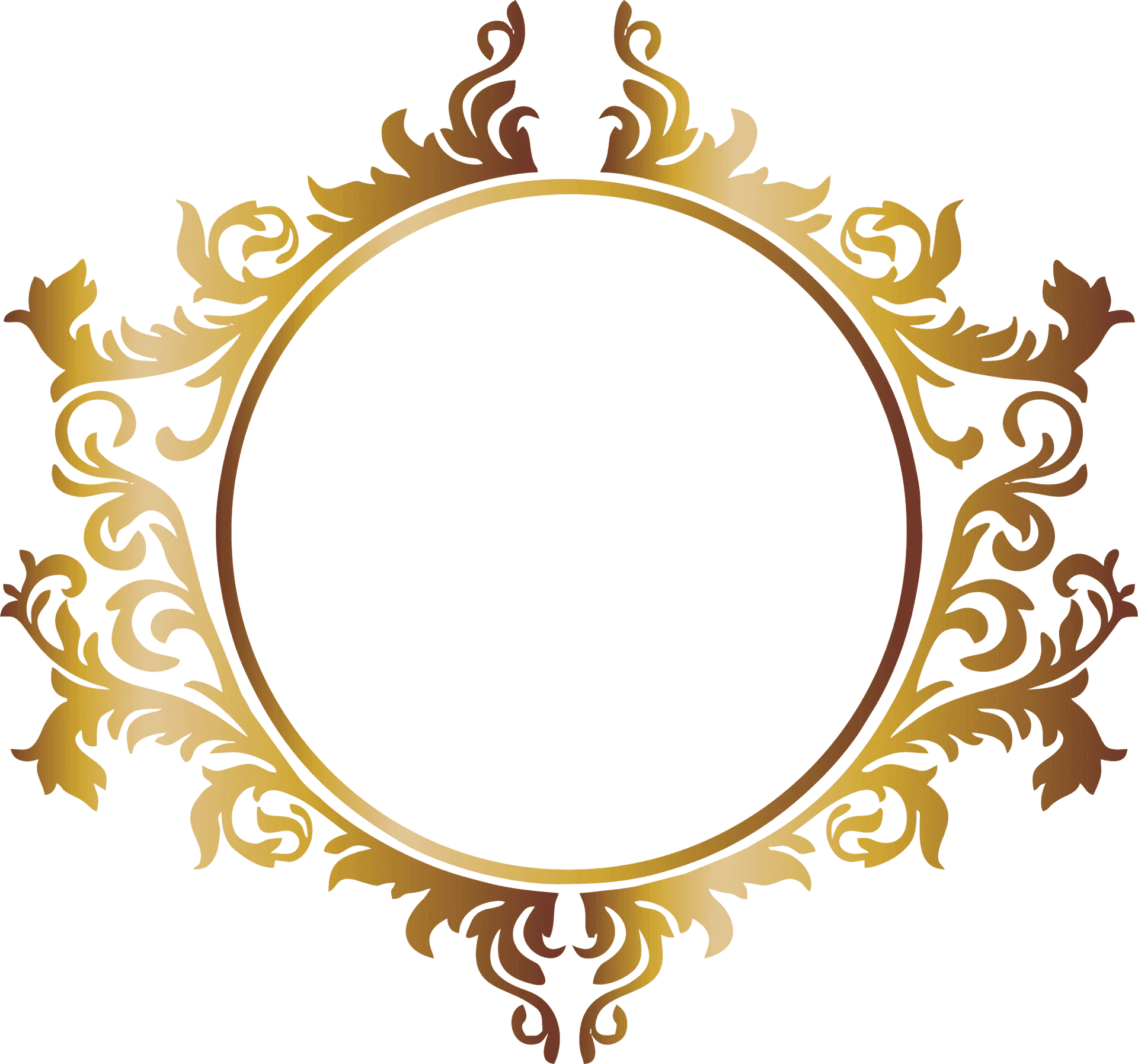 Elegant Golden Baroque Ornate Circular Frame Vintage Clipart Design Element