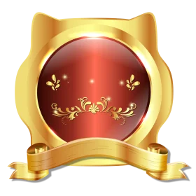 Elegant Golden Cat-Ear Framed Red Embellished Luxury Metallic Clipart Badge