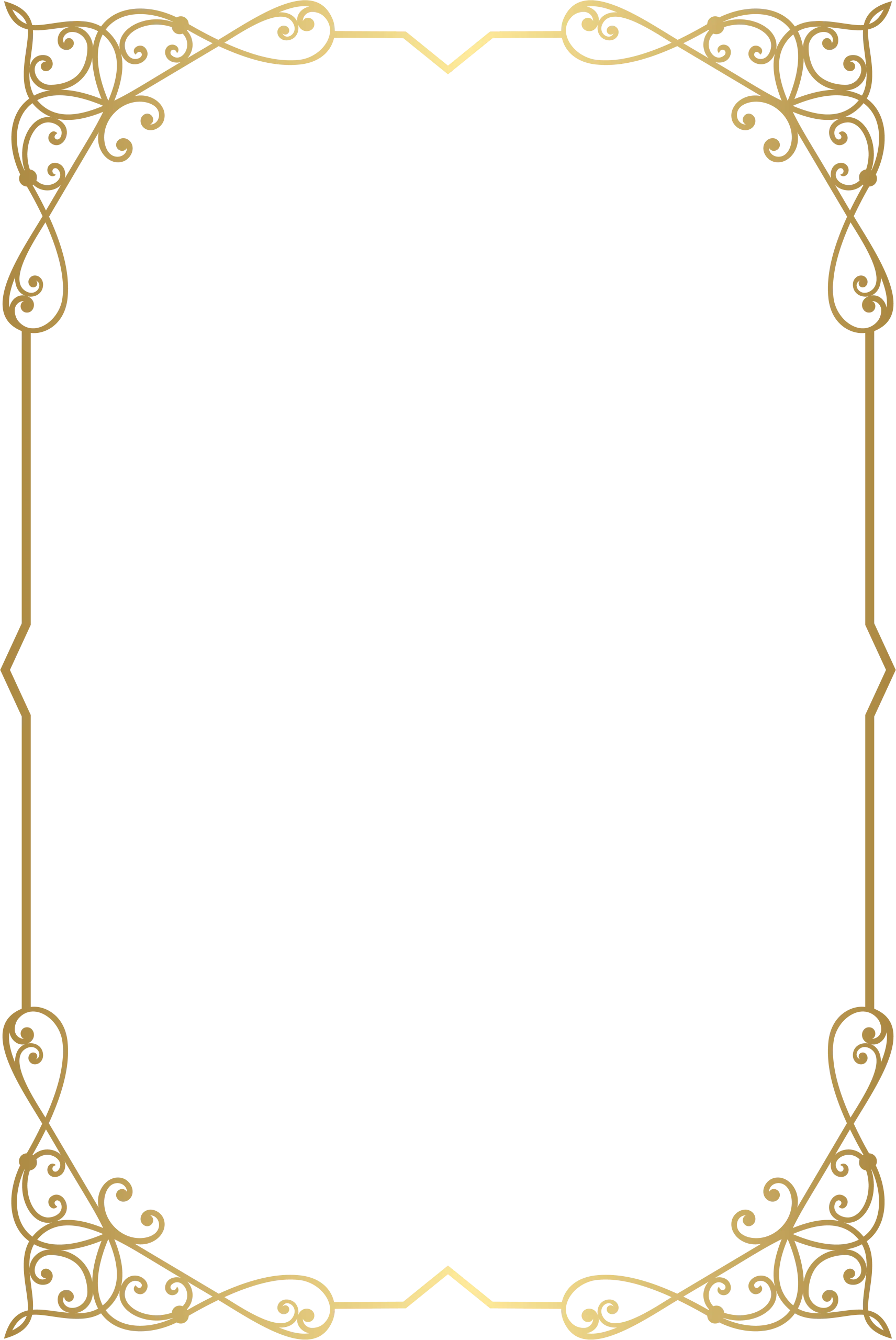 Elegant Golden Filigree Border Clipart with Ornate Swirling Corner Decorations