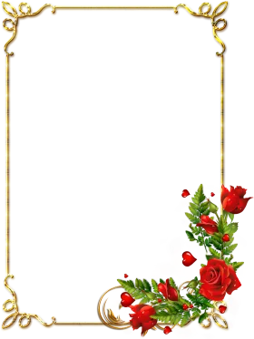 Elegant Golden Frame with Romantic Red Roses Floral Clipart Design