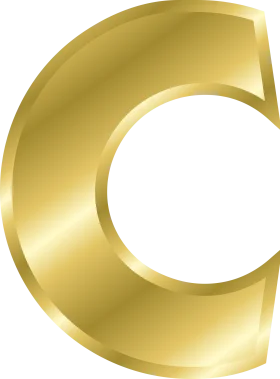 Elegant Golden Letter C Clipart with Metallic 3D Shimmering Effect