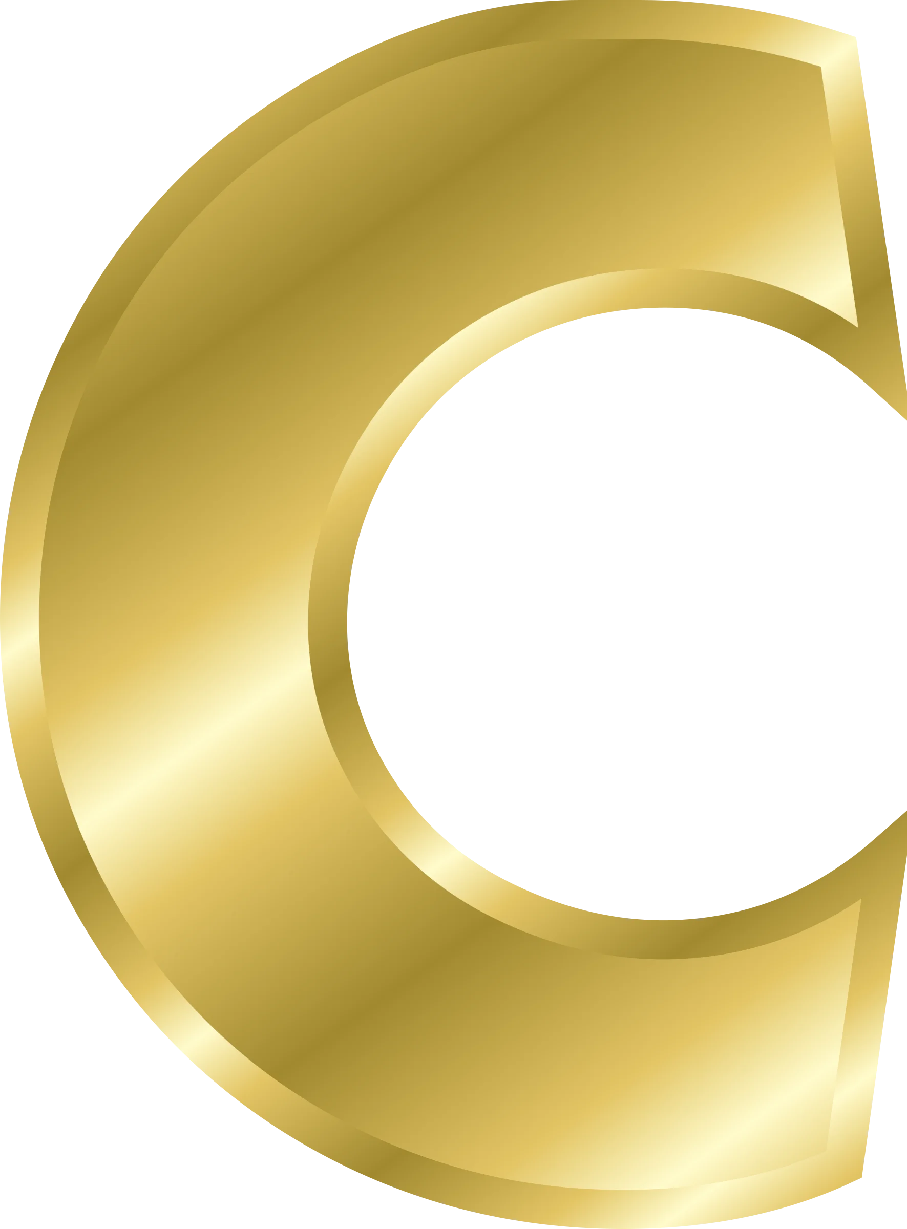 Elegant Golden Letter C Clipart with Metallic 3D Shimmering Effect