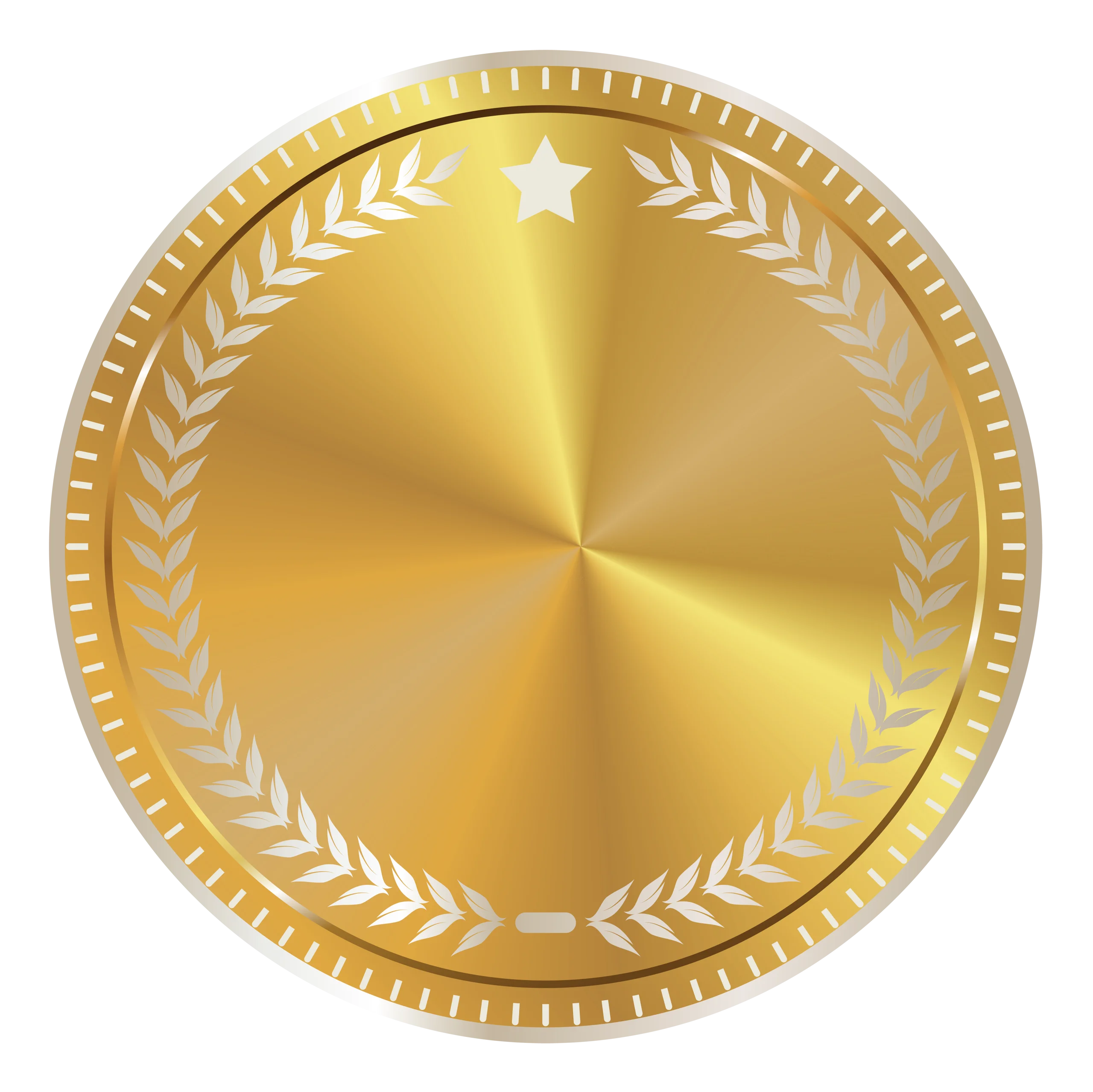 Elegant Golden Medal Clipart with Laurel Wreath and Radiant Star Emblem