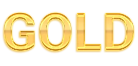 Elegant Golden Metallic 'GOLD' Typography Clipart Design with Glossy Finish