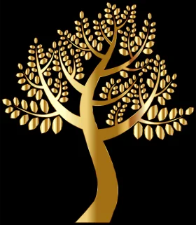 Elegant Golden Tree of Life Stylized Metallic Clipart Illustration Design