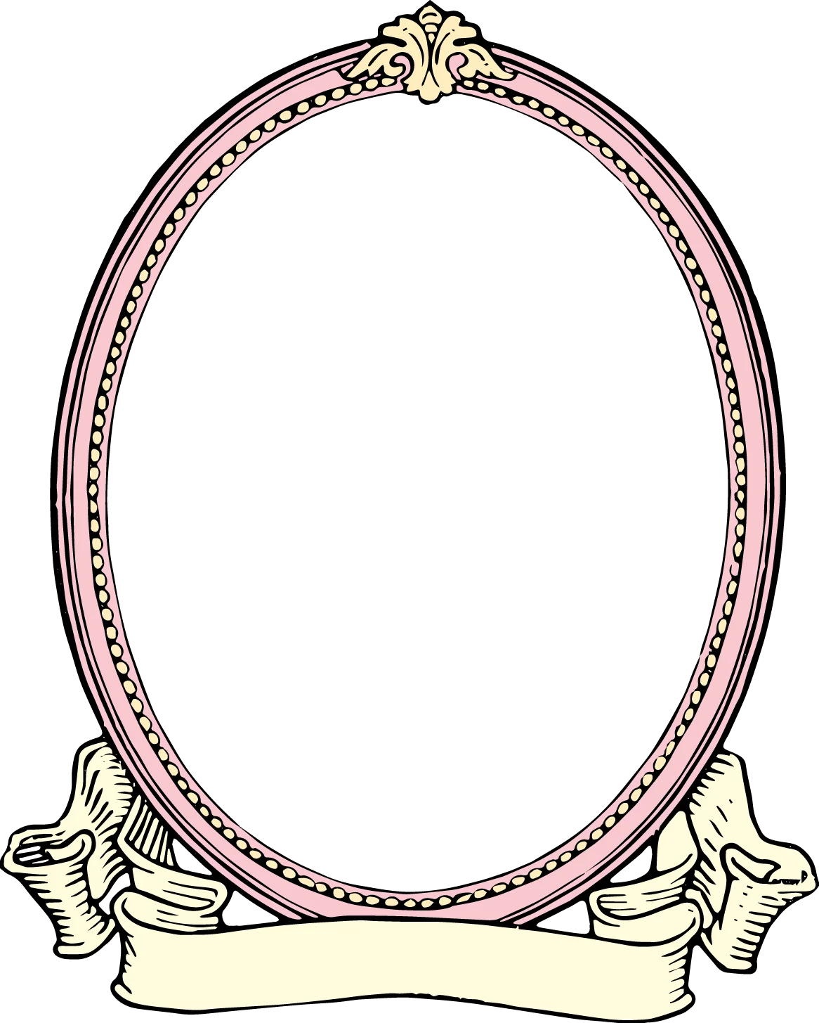 Elegant Vintage Oval Frame Clipart with Ornate Decorative Banner and Scrollwork