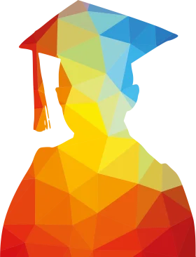 Geometric Student Silhouette Clipart with Graduation Cap in Prismatic Colors