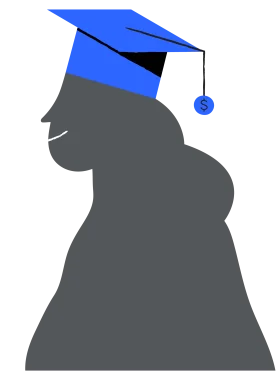 Graduate Student Silhouette in Blue Graduation Cap Clipart Design