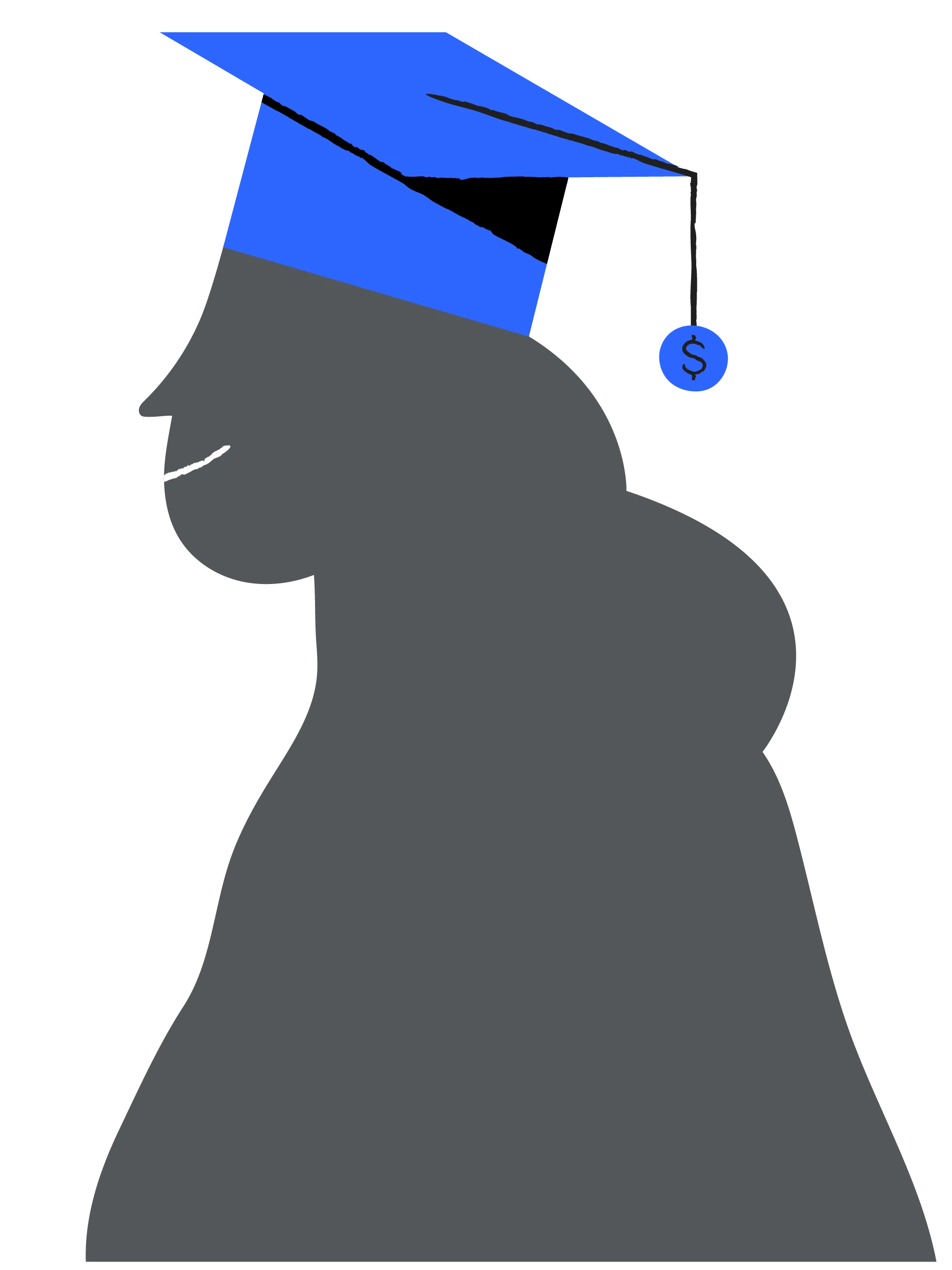 Graduate Student Silhouette in Blue Graduation Cap Clipart Design