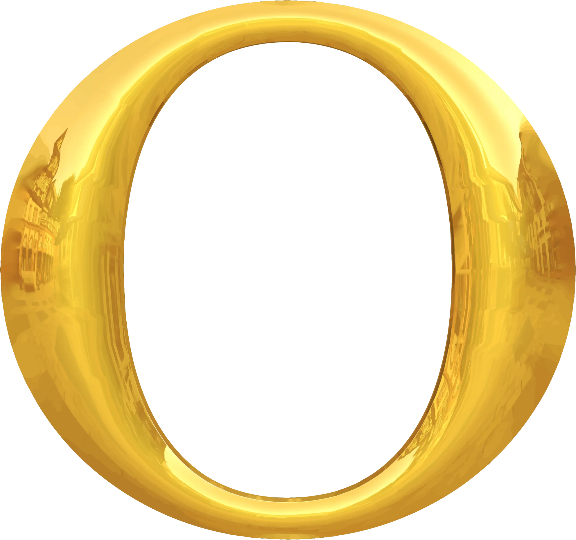 Luxurious Golden Letter O Clipart with Elegant Metallic Sheen and Smooth Contours