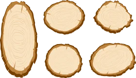 Rustic Wooden Log Cross-Sections and Elongated Slice Clipart Collection