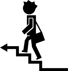 Student Walking Down Stairs Minimalist Black and White Clipart Illustration
