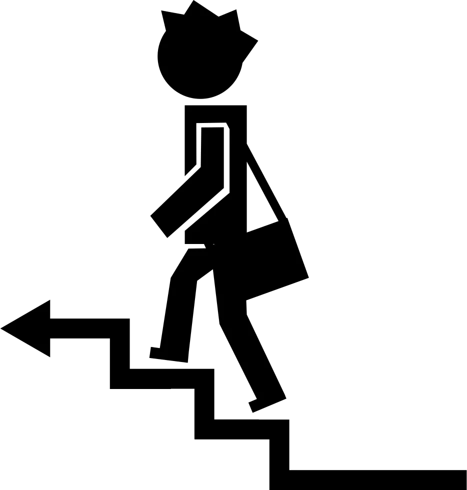 Student Walking Down Stairs Minimalist Black and White Clipart Illustration