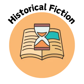 Timeless Literary Journey: Historical Fiction Book and Hourglass Clipart Design
