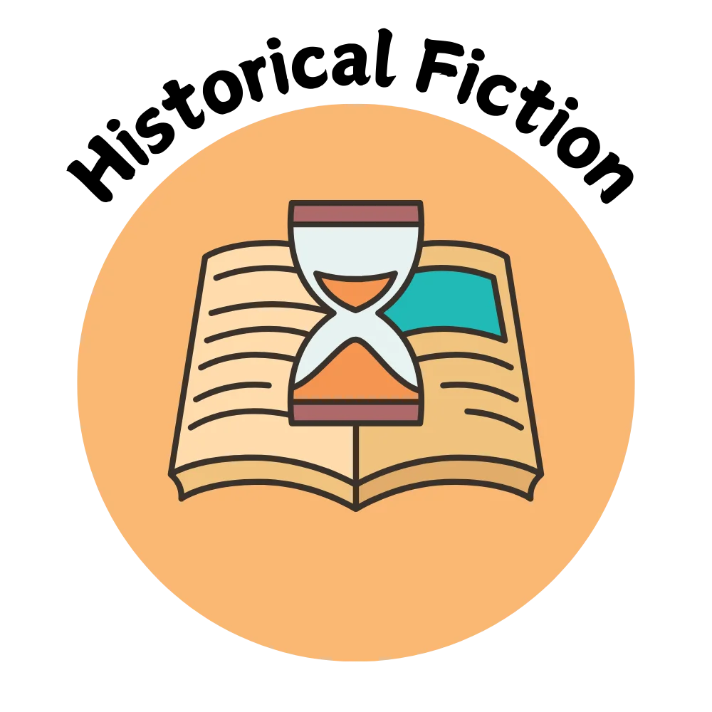Timeless Literary Journey: Historical Fiction Book and Hourglass Clipart Design