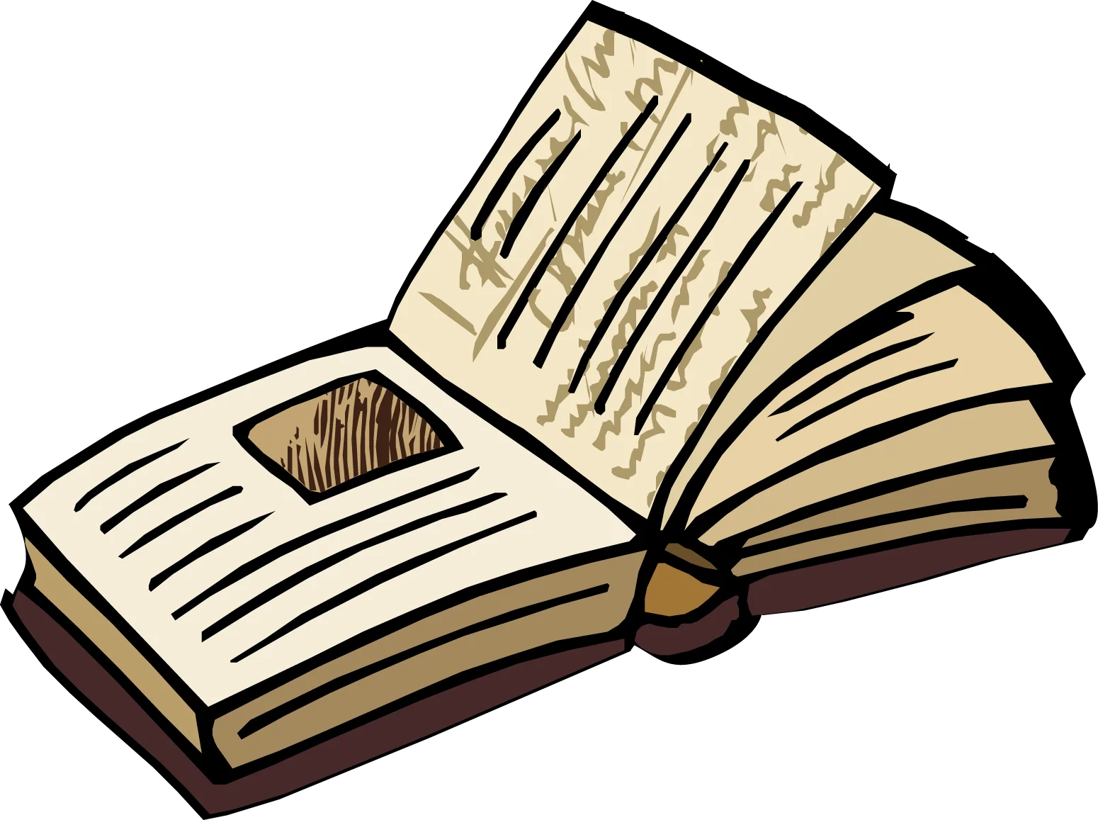 Vintage Open Antique Book Clipart Illustration with Aged Paper Texture