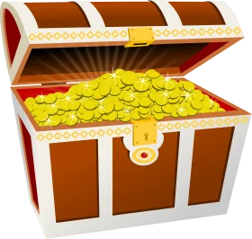 Vintage Wooden Treasure Chest Overflowing with Shimmering Golden Coins Clipart
